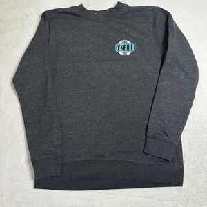 O'Neill Men L Large Charcoal Heather Grey Crewneck Sweatshirt Big Back Logo Surf